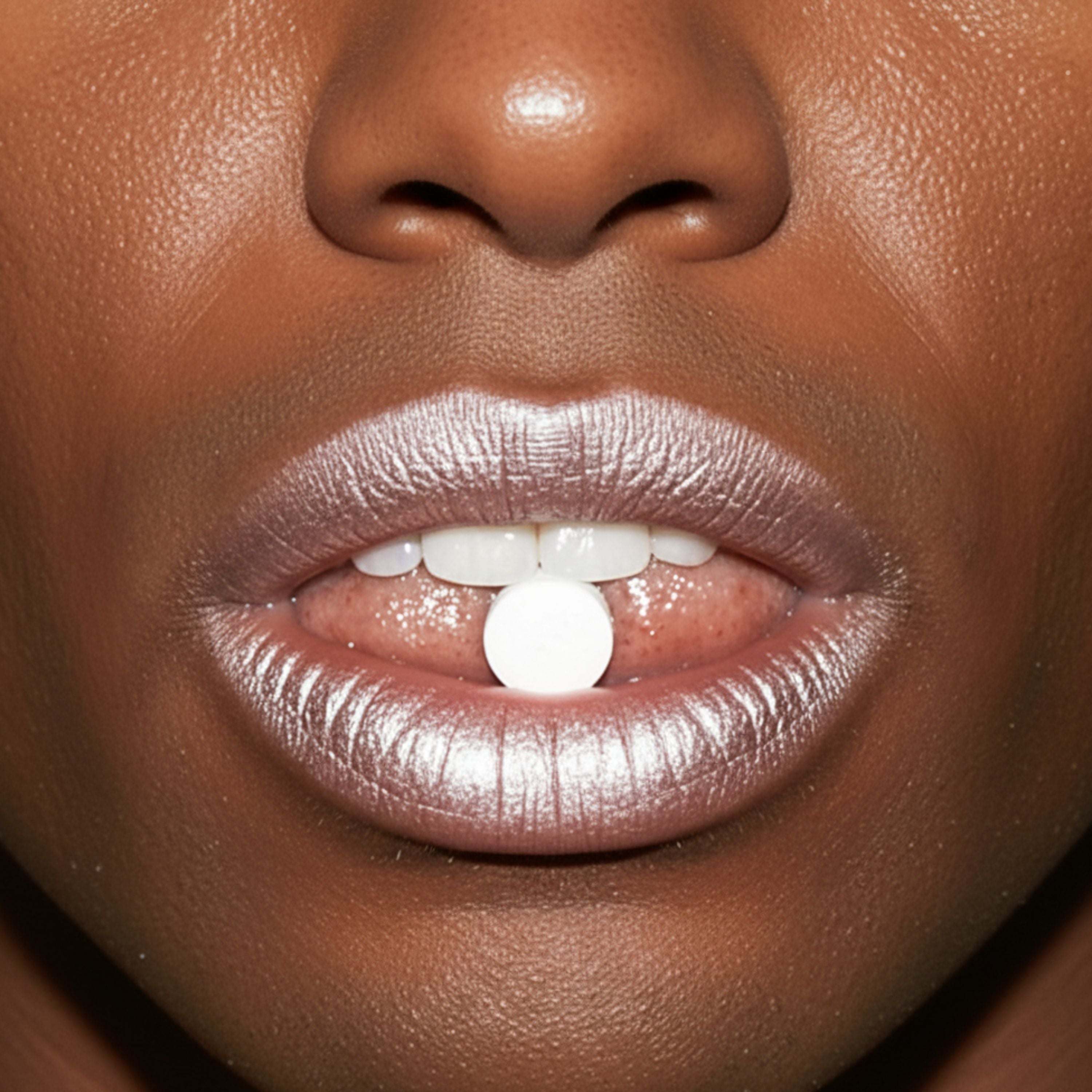 Close-up of a person's lips with a focus on the color and texture of the lipstick.