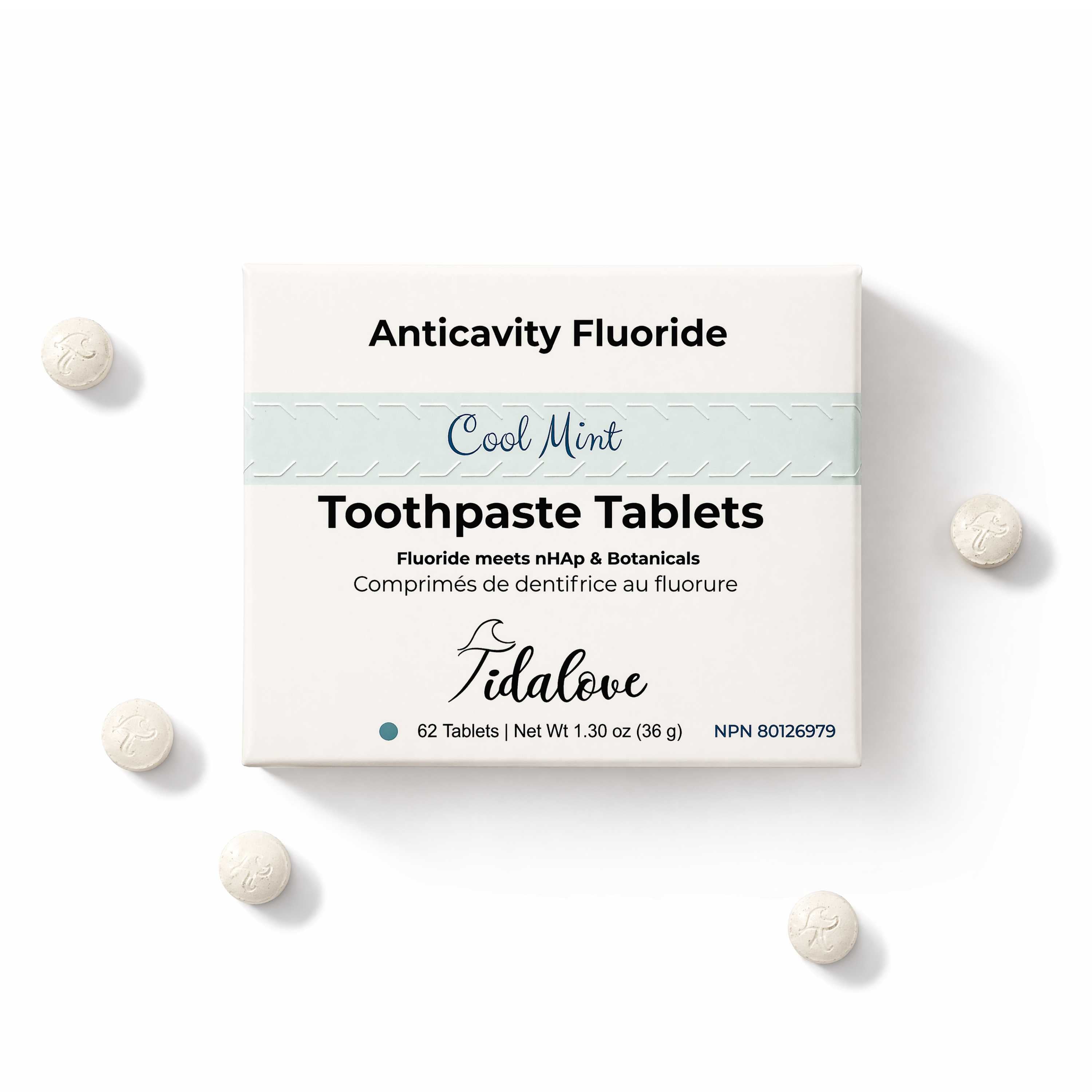 Tidalove Cool Mint toothpaste tablets with fluoride
