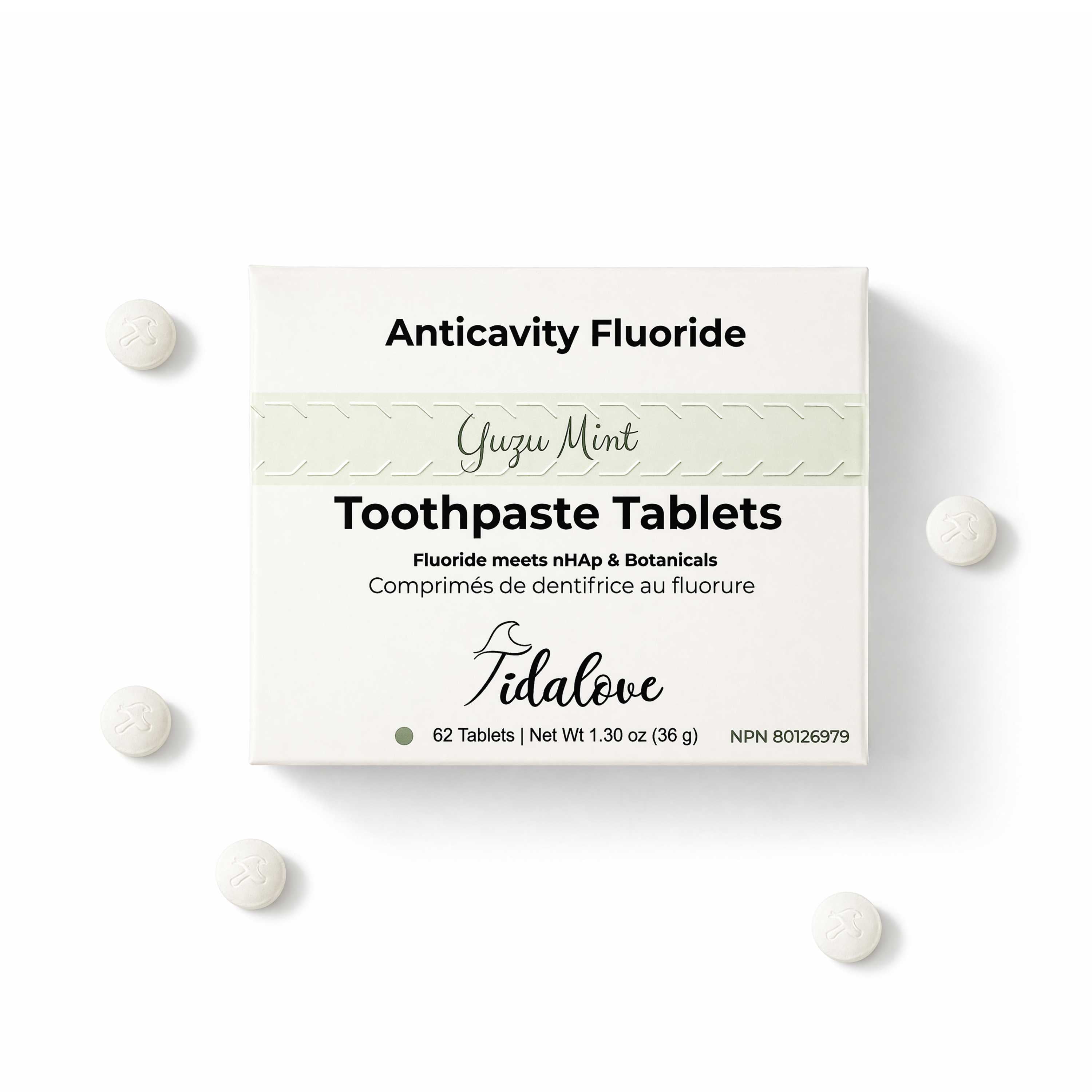 Tidalove Yuzu Mint toothpaste tablets with fluoride